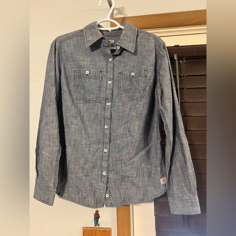 Carhartt women size SMALL Blue Casual Button Down Shirt